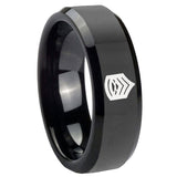 His Hers Army Sergeant Major Beveled Edges Black Tungsten Engagement Ring Set