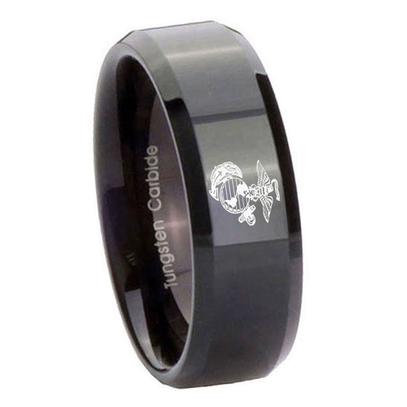 8mm-Marine-Beveled-Edges-Black-Tungsten-Carbide-Men's-Promise-Rings