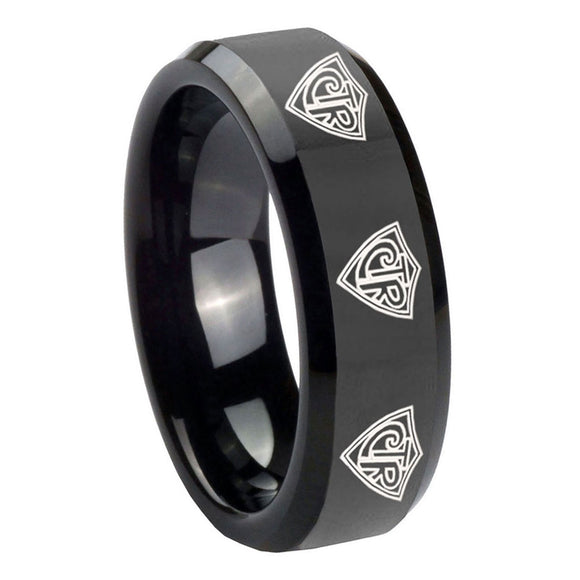 10mm-Multiple-CTR-Beveled-Edges-Black-Tungsten-Carbide-Wedding-Band-Ring