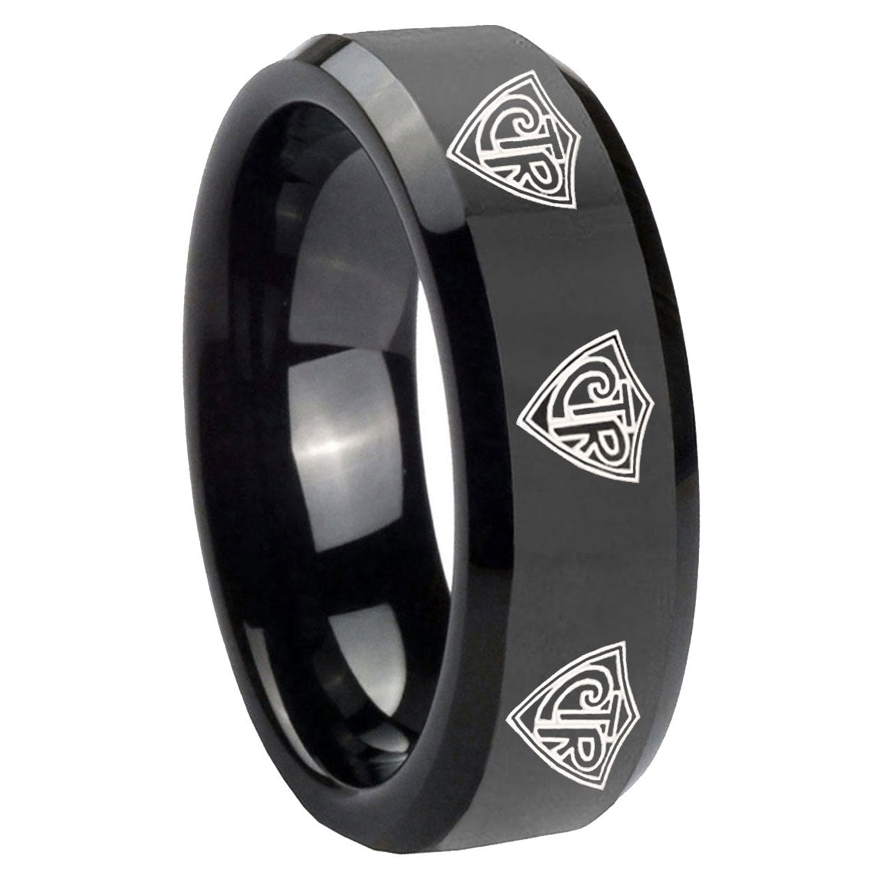 8mm Multiple CTR Beveled Edges Black Tungsten Men's Ring