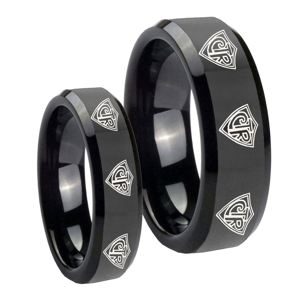 Multiple CTR Beveled Edges Black Tungsten His Hers Set Rings