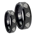 Multiple CTR Beveled Edges Black Tungsten His Hers Set Rings