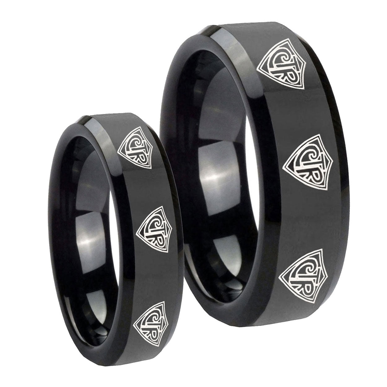 Multiple CTR Beveled Edges Black Tungsten His Hers Set Rings