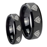 His Hers Multiple CTR Beveled Edges Black Tungsten Anniversary Ring Set