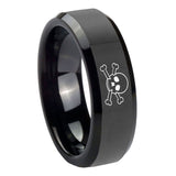 8mm-Skull-Beveled-Edges-Black-Tungsten-Carbide-Men's-Engagement-Band