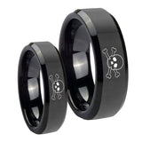Bride and Groom Skull Beveled Edges Black Tungsten Rings for Men Set