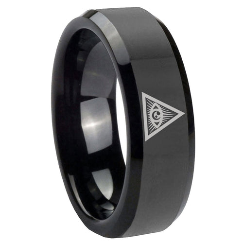 8mm Seeing Eye of God Beveled Polish Black Unique Ring