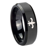10mm-Fleur-De-Lis-Beveled-Edges-Black-Tungsten-Carbide-Custom-Mens-Ring