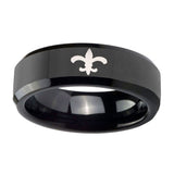 8mm-Fleur-De-Lis-Beveled-Edges-Black-Tungsten-Carbide-Men's-Wedding-Ring