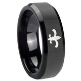 His Hers Fleur De Lis Beveled Edges Black Tungsten Mens Anniversary Ring Set