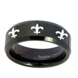 10mm-Multiple-Fleur-De-Lis-Beveled-Edges-Black-Tungsten-Mens-Engagement-Band