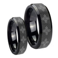 Multiple Crosses Beveled Edges Black Tungsten Couple Wedding Rings