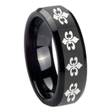 10mm-Multiple-Fleur-De-Lis-Beveled-Edges-Black-Tungsten-Carbide-Mens-Ring