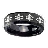 10mm-Multiple-Fleur-De-Lis-Beveled-Edges-Black-Tungsten-Carbide-Mens-Ring