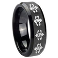 10mm Multiple Fleur Delis Beveled Edges Black Tungsten Carbide Mens Ring