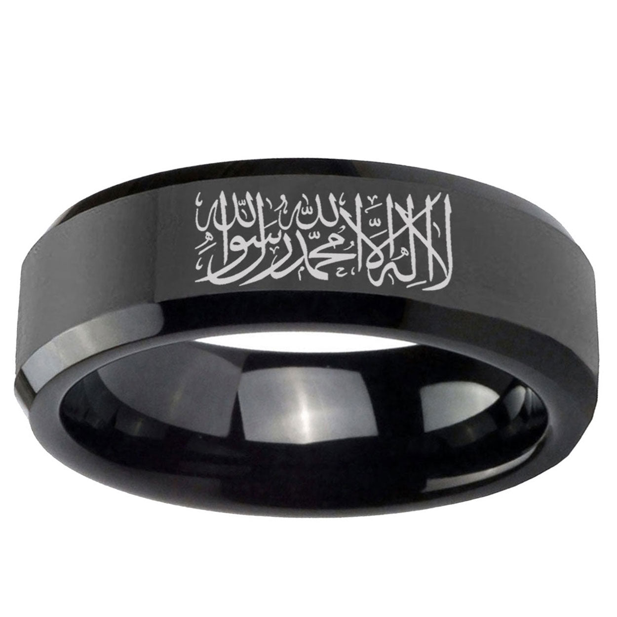 5mm Islamic Shahada Beveled Polish Black Unique Ring For Men