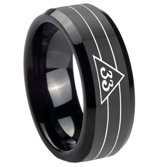 10mm-Masonic-32-Duo-Line-Freemason-Beveled-Edges-Black-Tungsten-Carbide-Wedding-Engraving-Ring