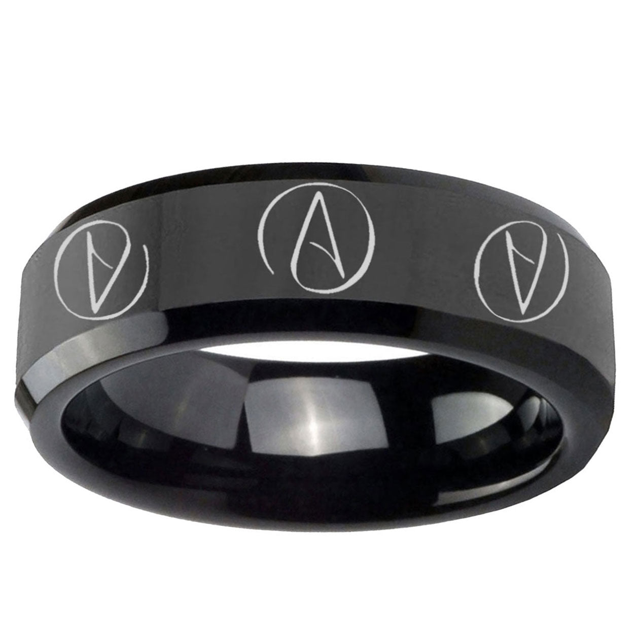 5mm Atheist Design Beveled Black Tungsten Wedding Bands Ring