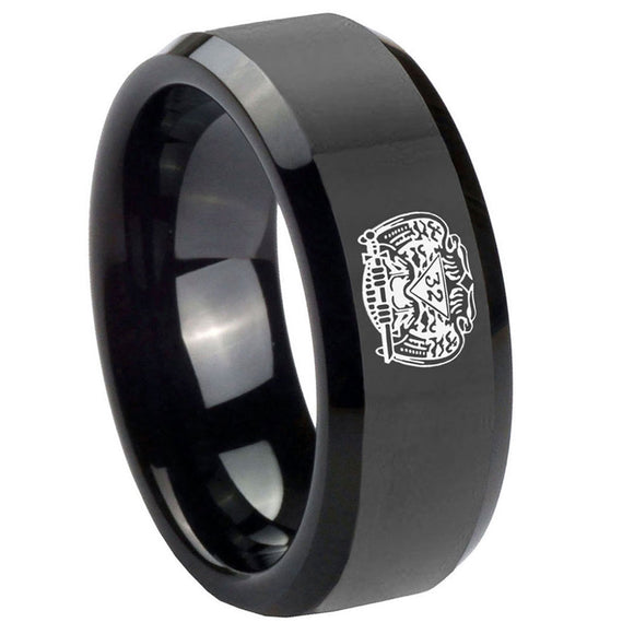 10mm-Masonic-32-Degree-Freemason-Beveled-Edges-Black-Tungsten-Carbide-Wedding-Engraving-Ring