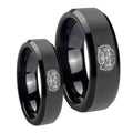 Masonic 32 Degree Freemason Beveled Edges Black Tungsten Bridal Set Ring
