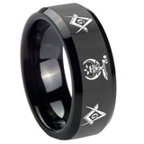 10mm-Masonic-Shriners-Beveled-Edges-Black-Tungsten-Carbide-Mens-Wedding-Band