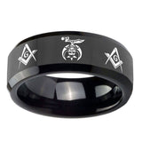10mm-Masonic-Shriners-Beveled-Edges-Black-Tungsten-Carbide-Mens-Wedding-Band