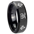 10mm Masonic Shriners Beveled Edges Black Tungsten Carbide Mens Wedding Band