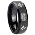 10mm Masonic 32 Design Beveled Edges Black Tungsten Carbide Promise Ring
