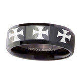 10mm-Multiple-Maltese-Cross-Beveled-Edges-Black-Tungsten-Mens-Engagement-Band