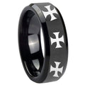 8mm Multiple Maltese Cross Beveled Black Tungsten Ring