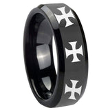 10mm Multiple Maltese Cross Beveled Edges Black Tungsten Mens Engagement Band