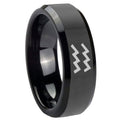 10mm Aquarius Horoscope Beveled Edges Black Tungsten Carbide Mens Promise Ring