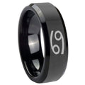 8mm Cancer Horoscope Beveled Black Tungsten Engraved Ring