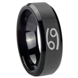8mm Cancer Horoscope Beveled Edges Black Tungsten Carbide Engraved Ring