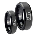 Cancer Horoscope Beveled Edges Black Tungsten Promise Ring Set