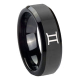 10mm-Gemini-Zodiac-Beveled-Edges-Black-Tungsten-Carbide-Mens-Ring-Engraved