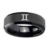 10mm-Gemini-Zodiac-Beveled-Edges-Black-Tungsten-Carbide-Mens-Ring-Engraved