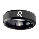 10mm-Leo-Zodiac-Beveled-Edges-Black-Tungsten-Carbide-Mens-Ring-Personalized