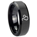10mm Leo Zodiac Beveled Edges Black Tungsten Carbide Mens Ring Personalized