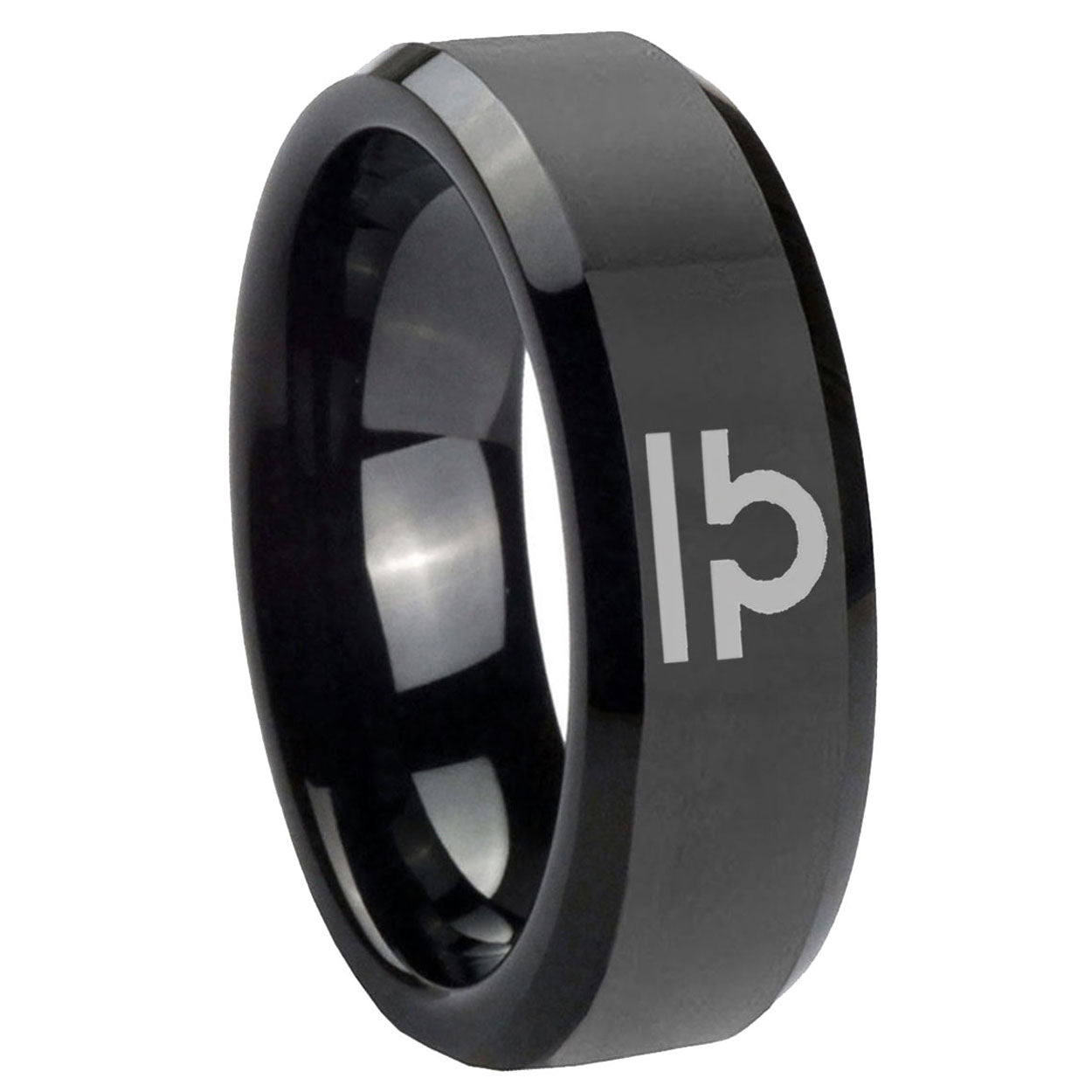 10mm Libra Horoscope Beveled Edges Black Tungsten Carbide Mens Wedding Band