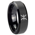 10mm Pisces Zodiac Beveled Edges Black Tungsten Carbide Men's Wedding Band
