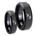 Sagittarius Zodiac Beveled Edges Black Tungsten Wedding Set Rings