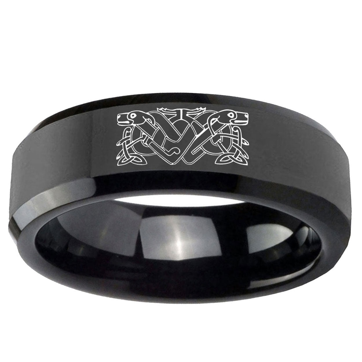5mm Celtic Dog Beveled Edges Black Tungsten Engagement Band