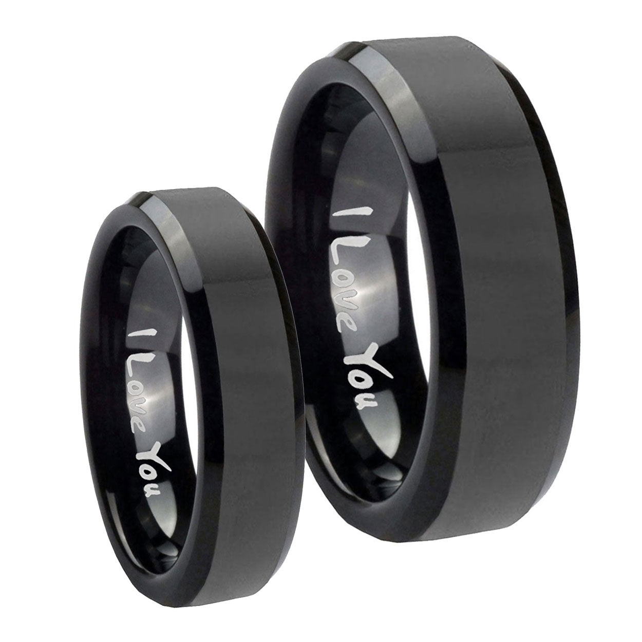 I Love You Beveled Edges Black Tungsten His And Hers Ring