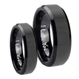His and Hers I Love You Beveled Edges Black Tungsten Mens Wedding Band Set