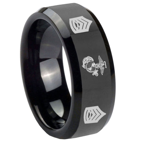 10mm-Marine-Army-Sergeant-Beveled-Edges-Black-Tungsten-Carbide-Mens-Ring-Engraved