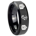 10mm Marine Army Sergeant Beveled Edges Black Tungsten Carbide Mens Ring Engraved