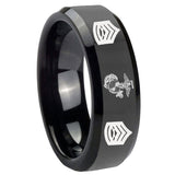 8mm Marine Army Sergeant Beveled Edges Black Tungsten Carbide Men's Band Ring