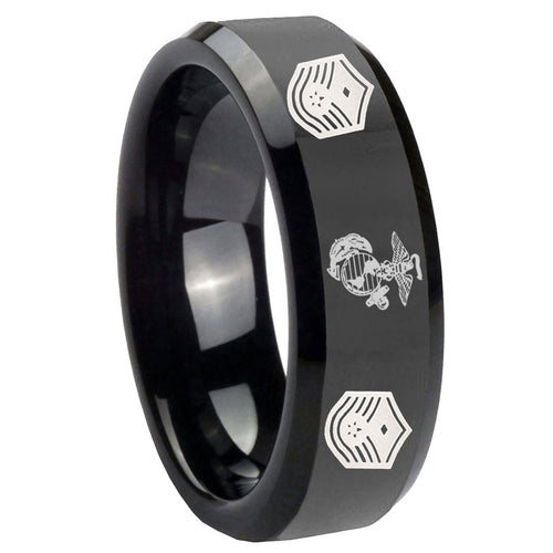 10mm Marine Chief Master Sergeant Beveled Edges Black Tungsten Custom Ring for Men