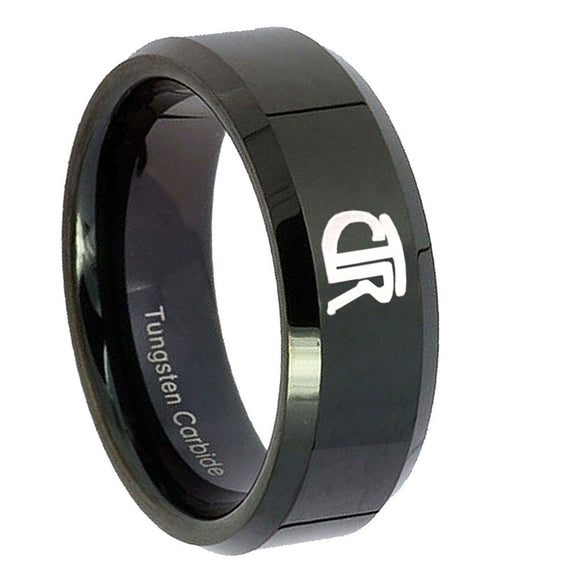 8mm-CTR-Beveled-Edges-Black-Tungsten-Carbide-Men's-Bands-Ring